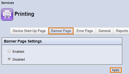 Click Banner Page, select Enabled or Disabled, then click Apply.