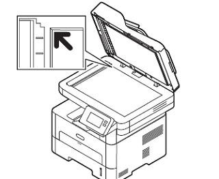 Lift the document feeder, then place the original document face down in the upper-left corner of the document glass