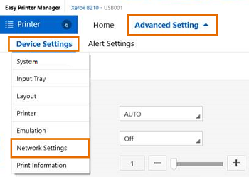 Select Advanced Settings, hover over Device Settings, then select Network Settings