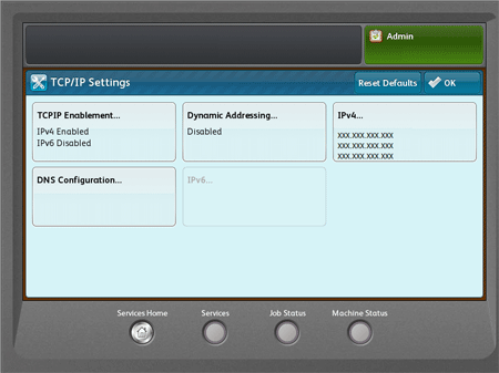 TCP/IP Settings Main Screen